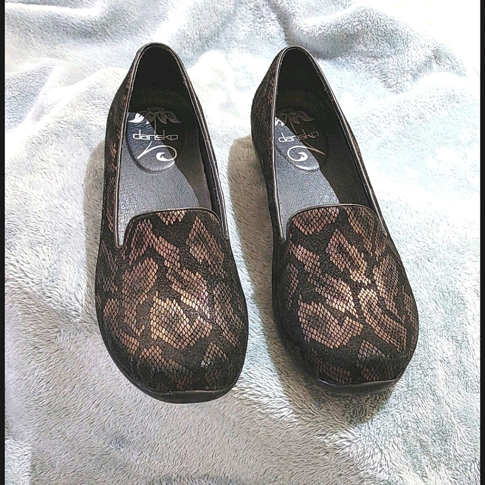 Dansko snake print loafers
